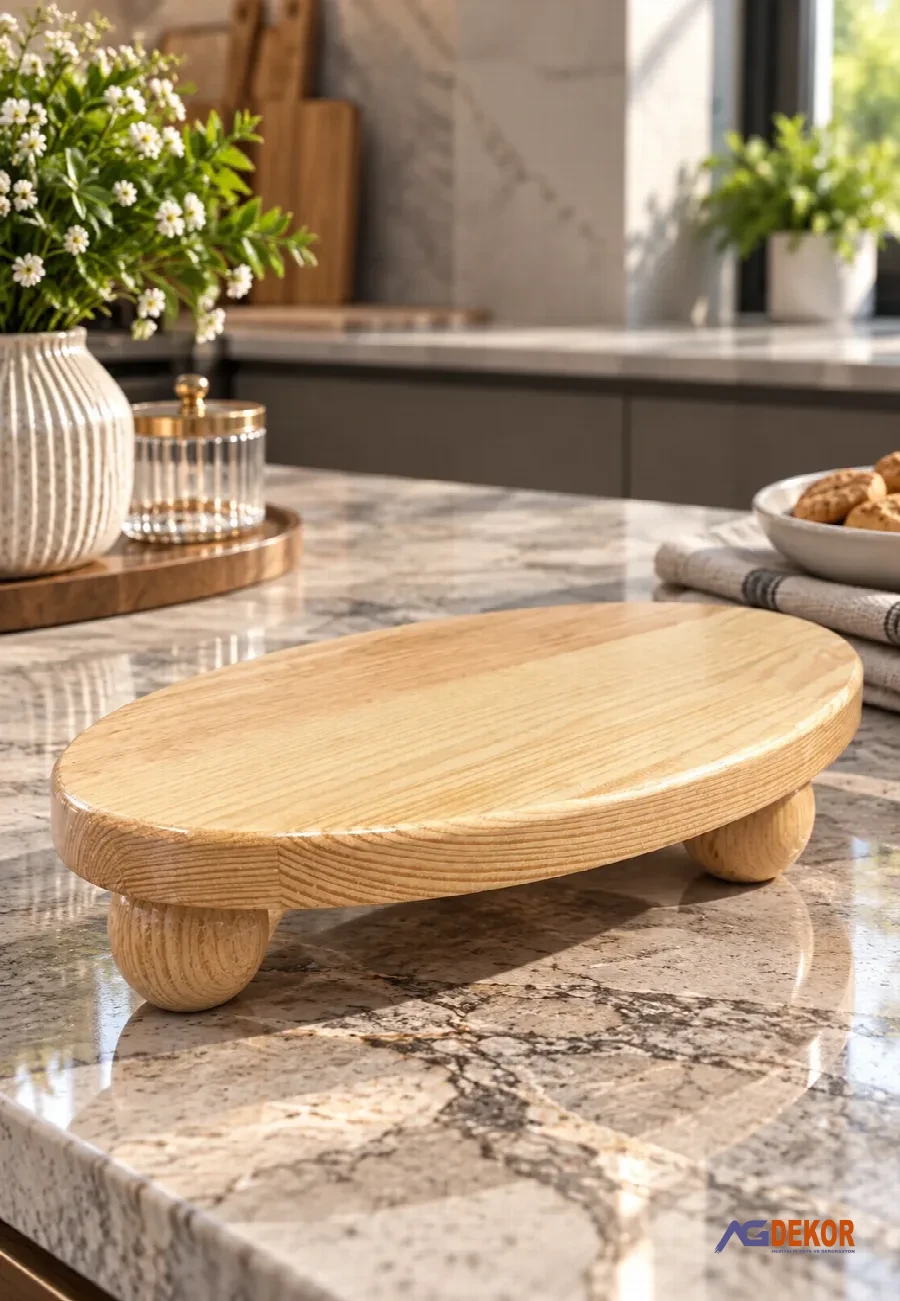 Ayaklı ahşap sunumluk oval