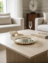 Aynalı kristal taşlı gold tepsi — görsel 2