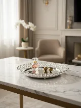 Aynalı kristal taşlı gümüş tepsi — görsel 1