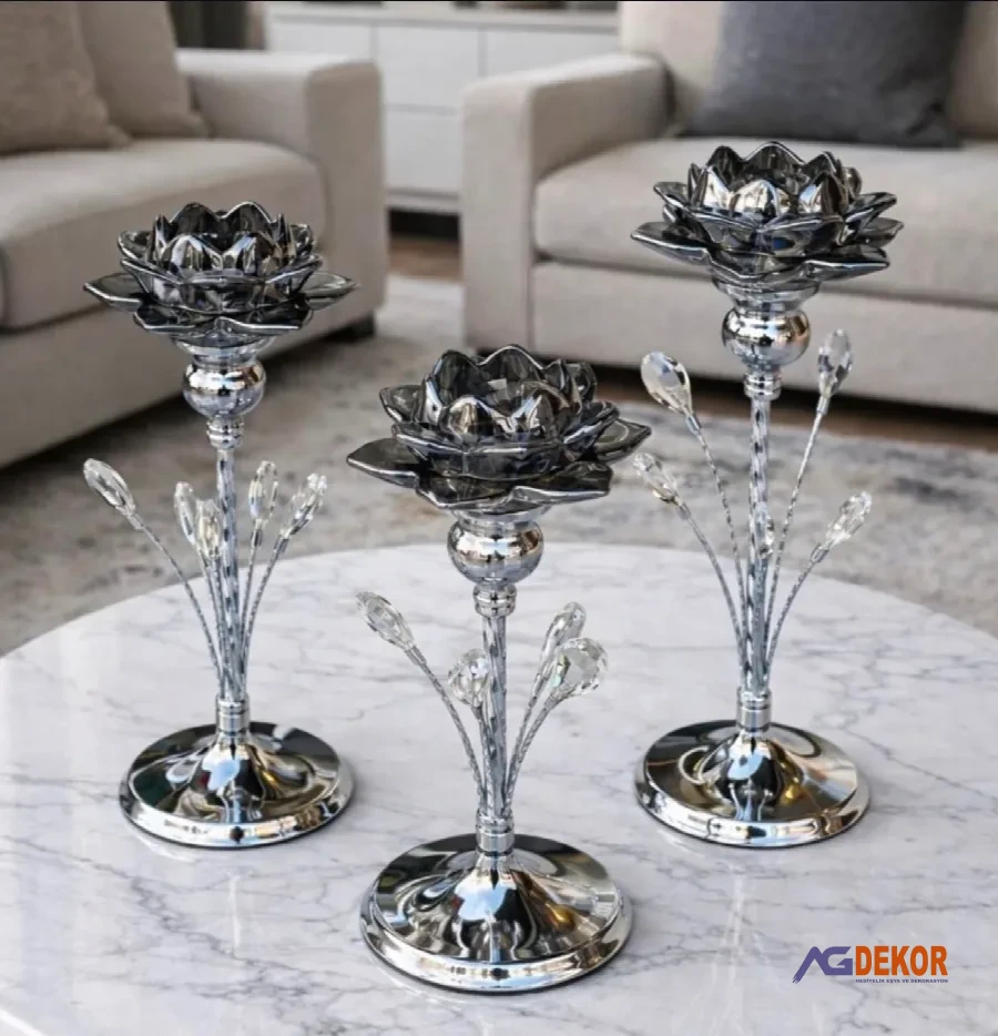 Başak 3'lü şamdan (gümüş)