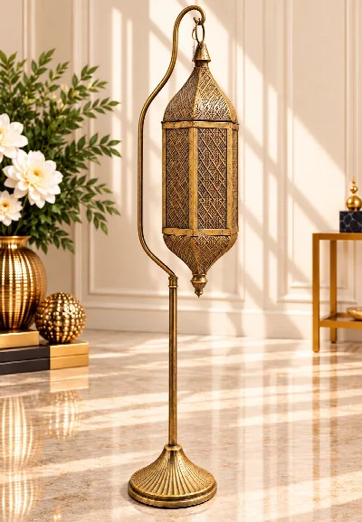 Ayaklı otantik metal fener (108cm)