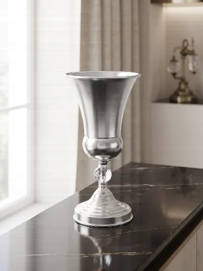 Büyük boy taşlı metal vazo (gümüş)