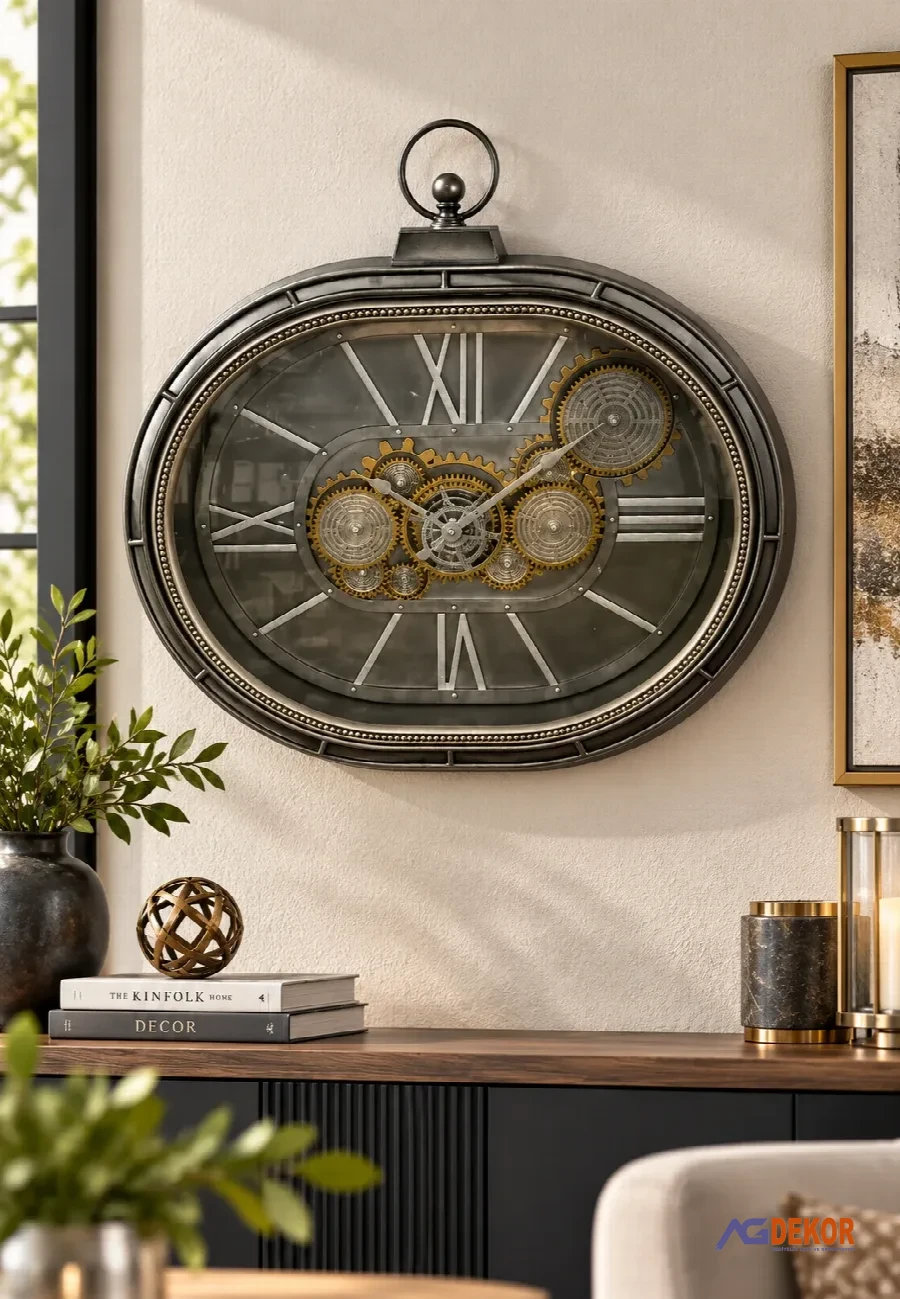 Çarklı ithal duvar saati 53x54x8