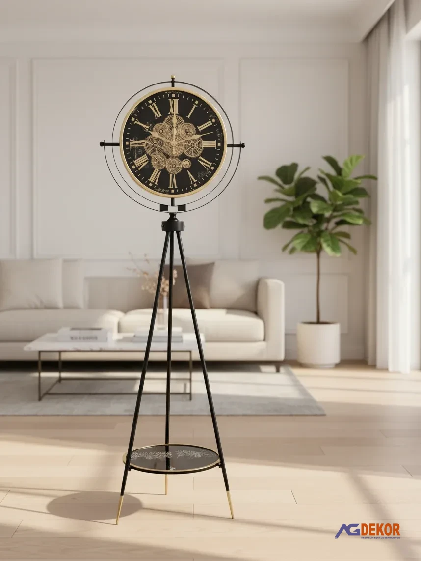 Tripod ayaklı çarklı saat (siyah/beyaz)