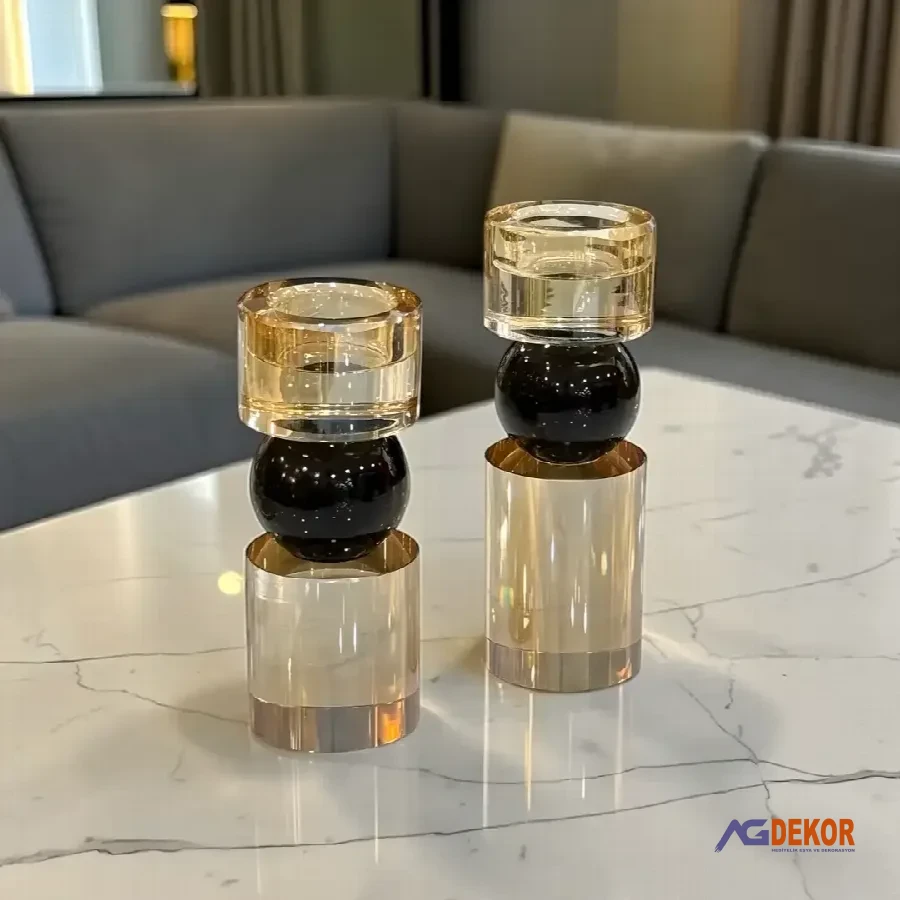 Dekoratif 2'li cam şamdan