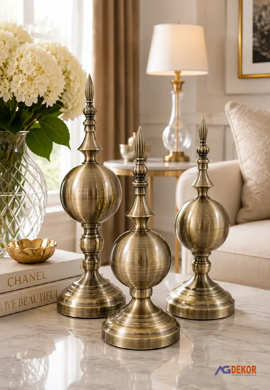Dekoratif metal 3'lü küre (eskitme)
