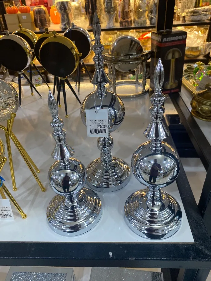 Dekoratif metal 3'lü küre (gümüş)
