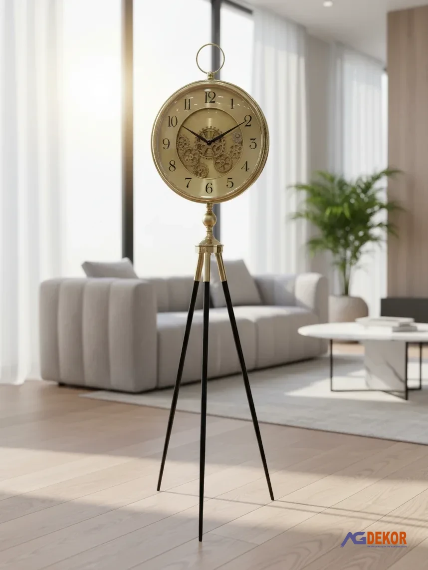 Tripod ayaklı 155cm çarklı ithal saat (altın)