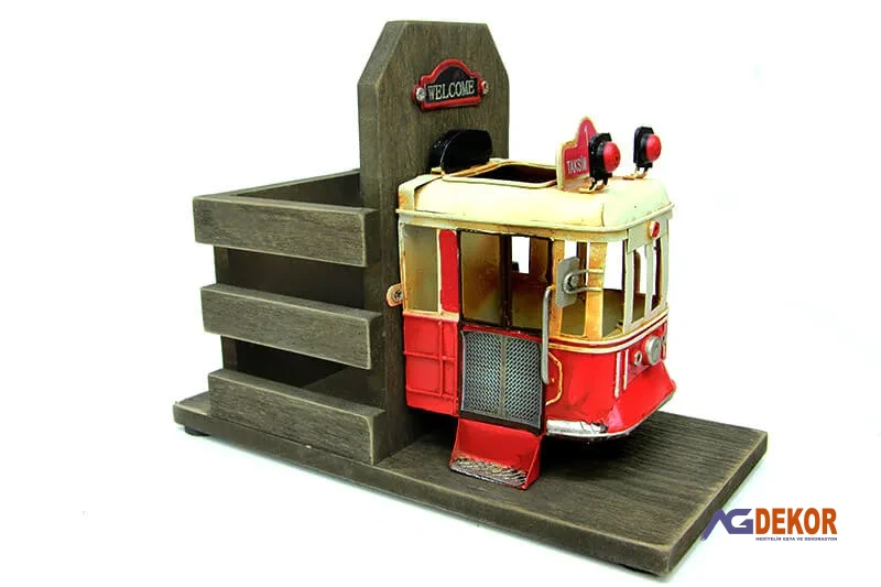 Dekoratif metal taksim tramvay kalemlik