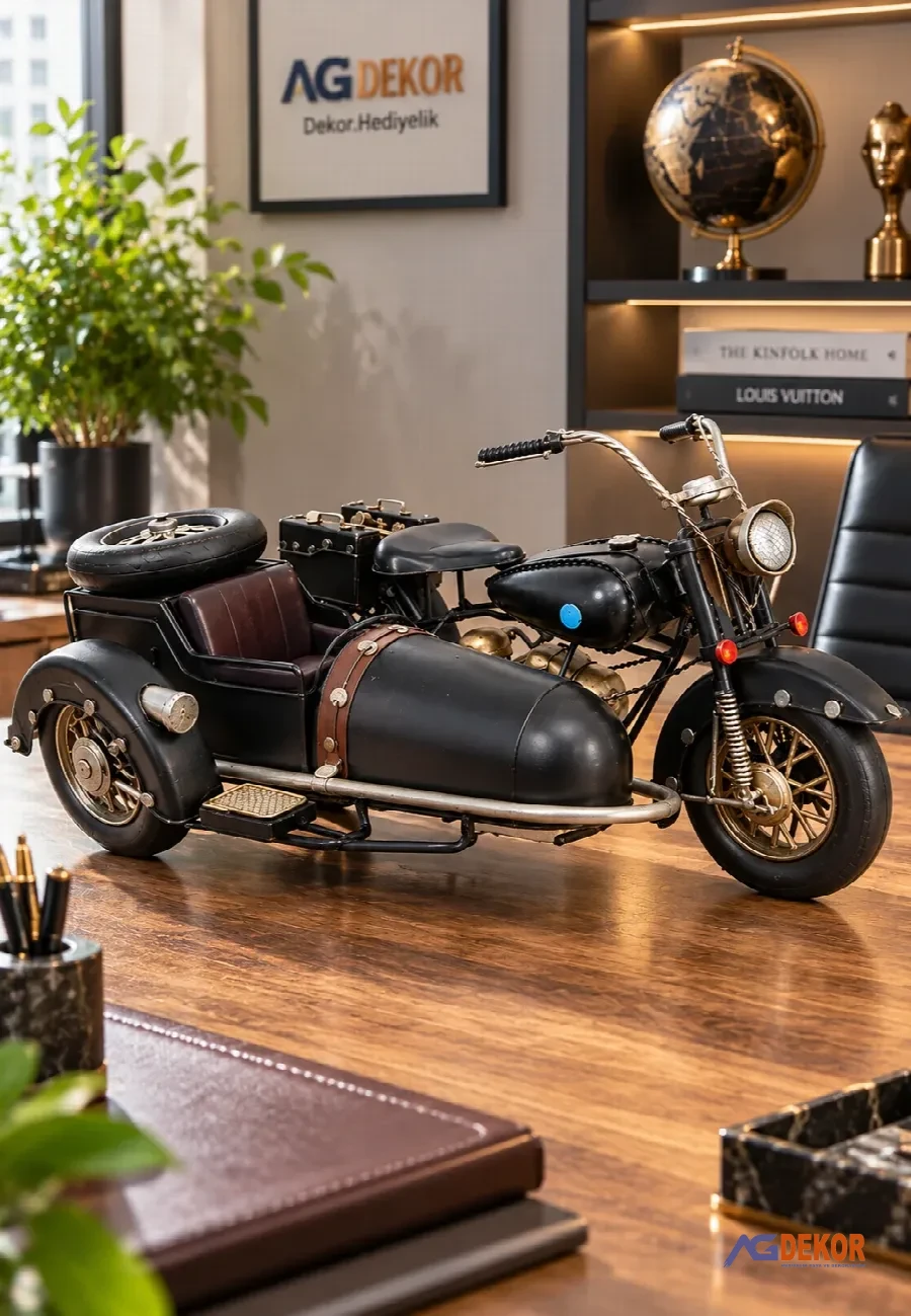Dekoratif sepetli metal motorsiklet
