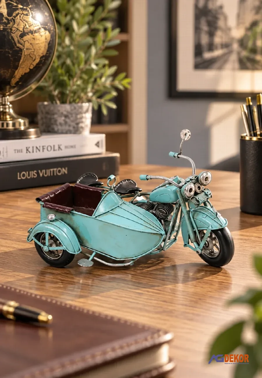 Dekoratif sepetli metal motorsiklet