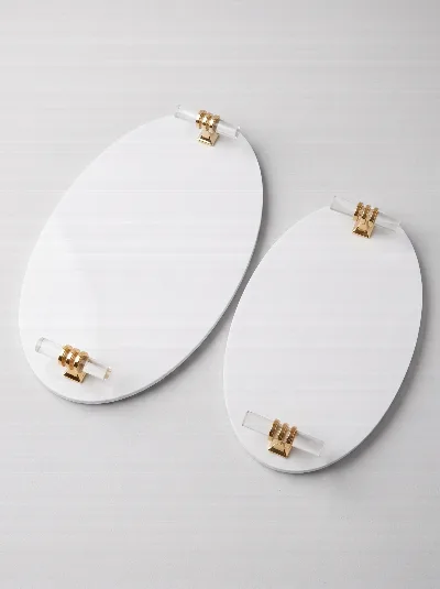 2'li cam kulplu oval mika tepsi (Altın)