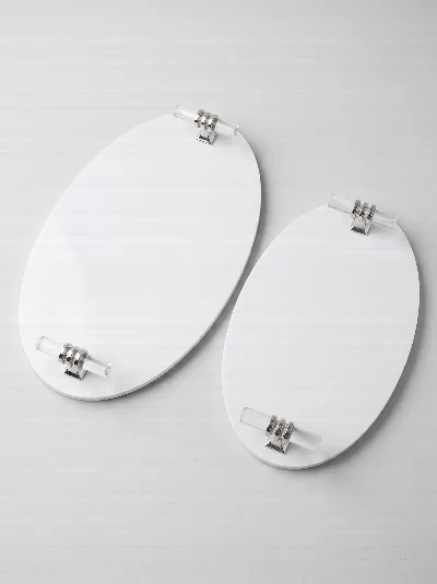 2'li cam kulplu oval mika tepsi (Gümüş)