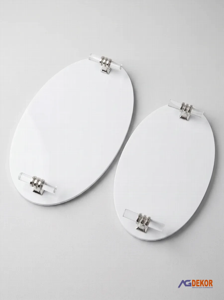 2'li cam kulplu oval mika tepsi (Gümüş)