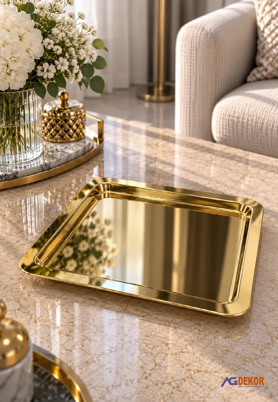 Kare metal tepsi (altın)