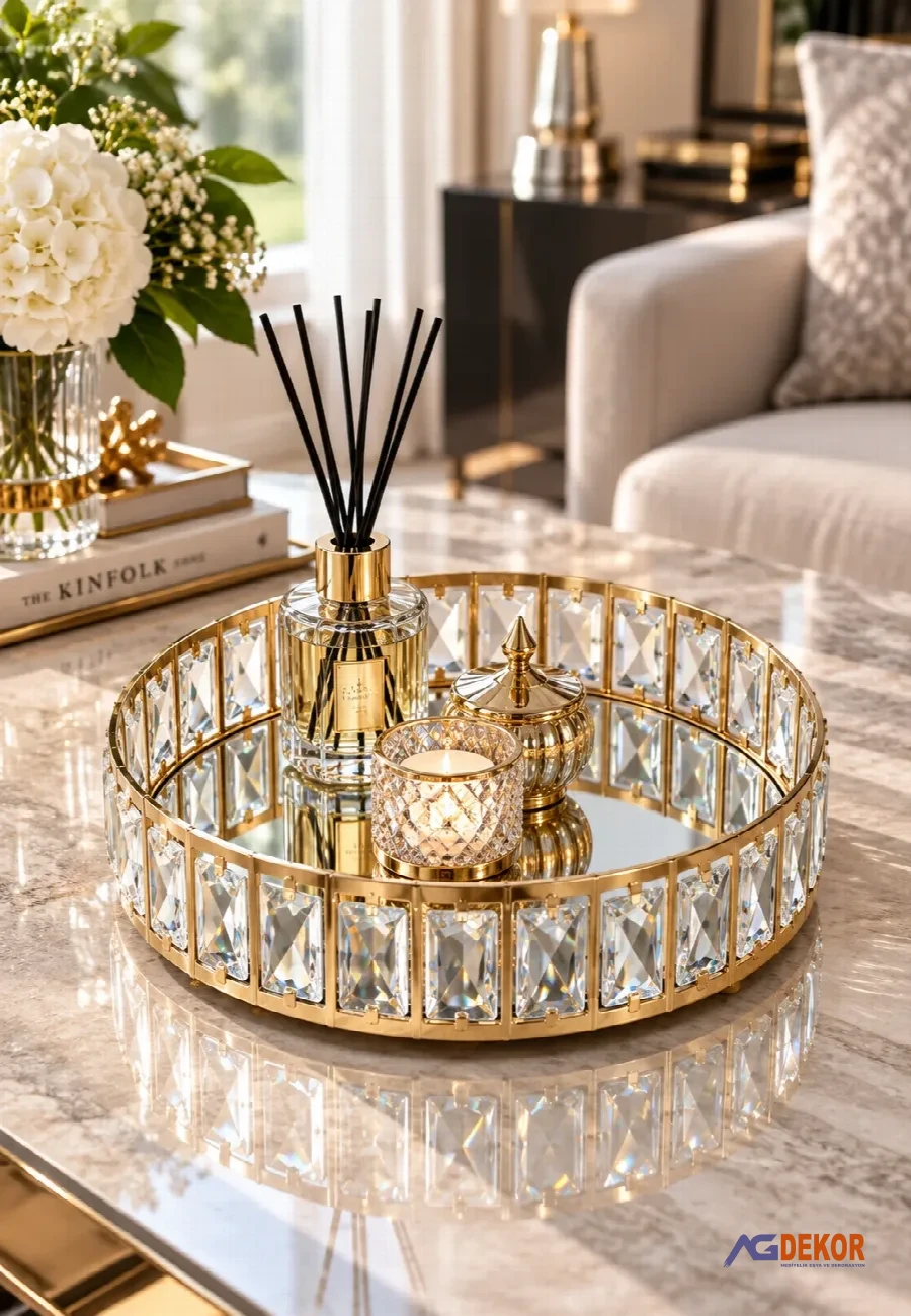 Kristal taşlı 30cm yuvarlak tepsi