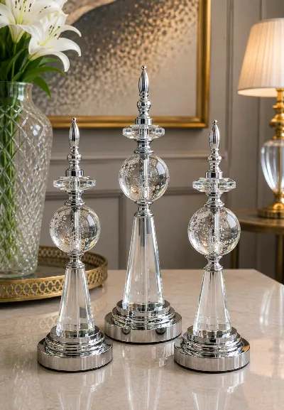 Kristal taşlı 3lü dekoratif fener (eskitme)