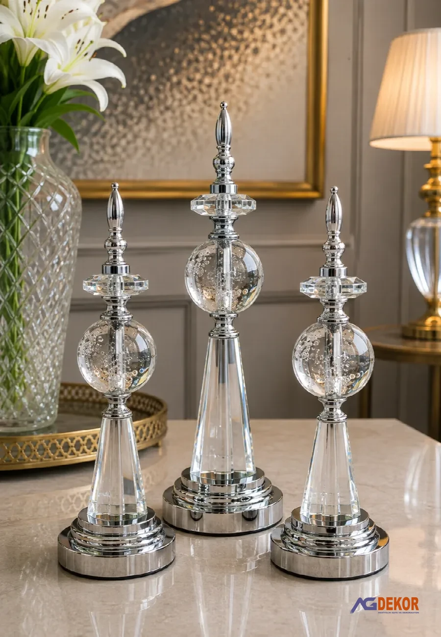 Kristal taşlı 3lü dekoratif fener (eskitme)