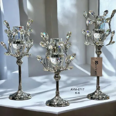 Kristal taşlı 3lü şamdan (gümüş)