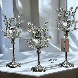 Kristal taşlı 3lü şamdan (gümüş) — görsel 1