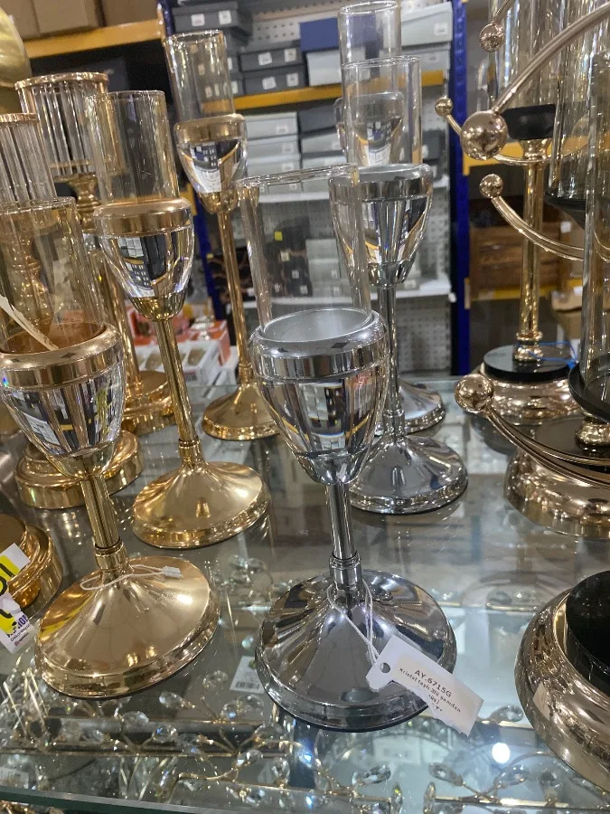 Kristal taşlı 3lü şamdan (gümüş)