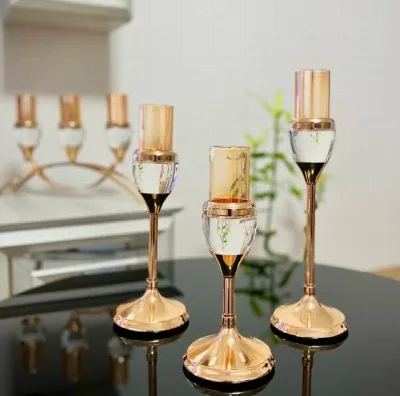 Kristal taşlı 3lü şamdan (gümüş)
