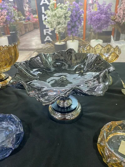Kristal taşlı cam meyvelik (gümüş)