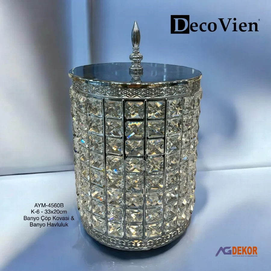 Kristal taşlı metal kova (gümüş)