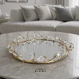 Kristal taşlı yuvarlak tepsi (altın) — görsel 1