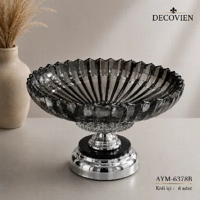Metal ayaklı büyük boy cam meyvelik (gümüş)