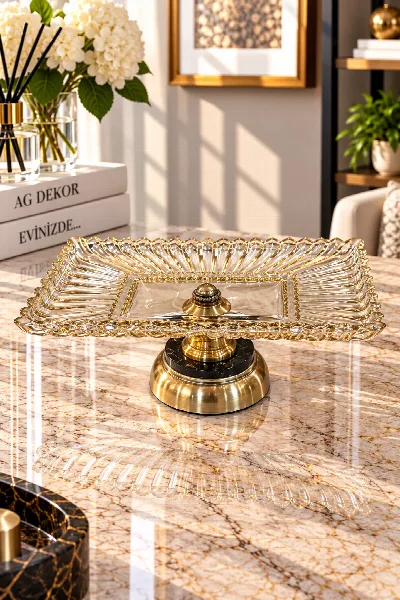 Metal ayaklı cam meyvelik (eskitme)