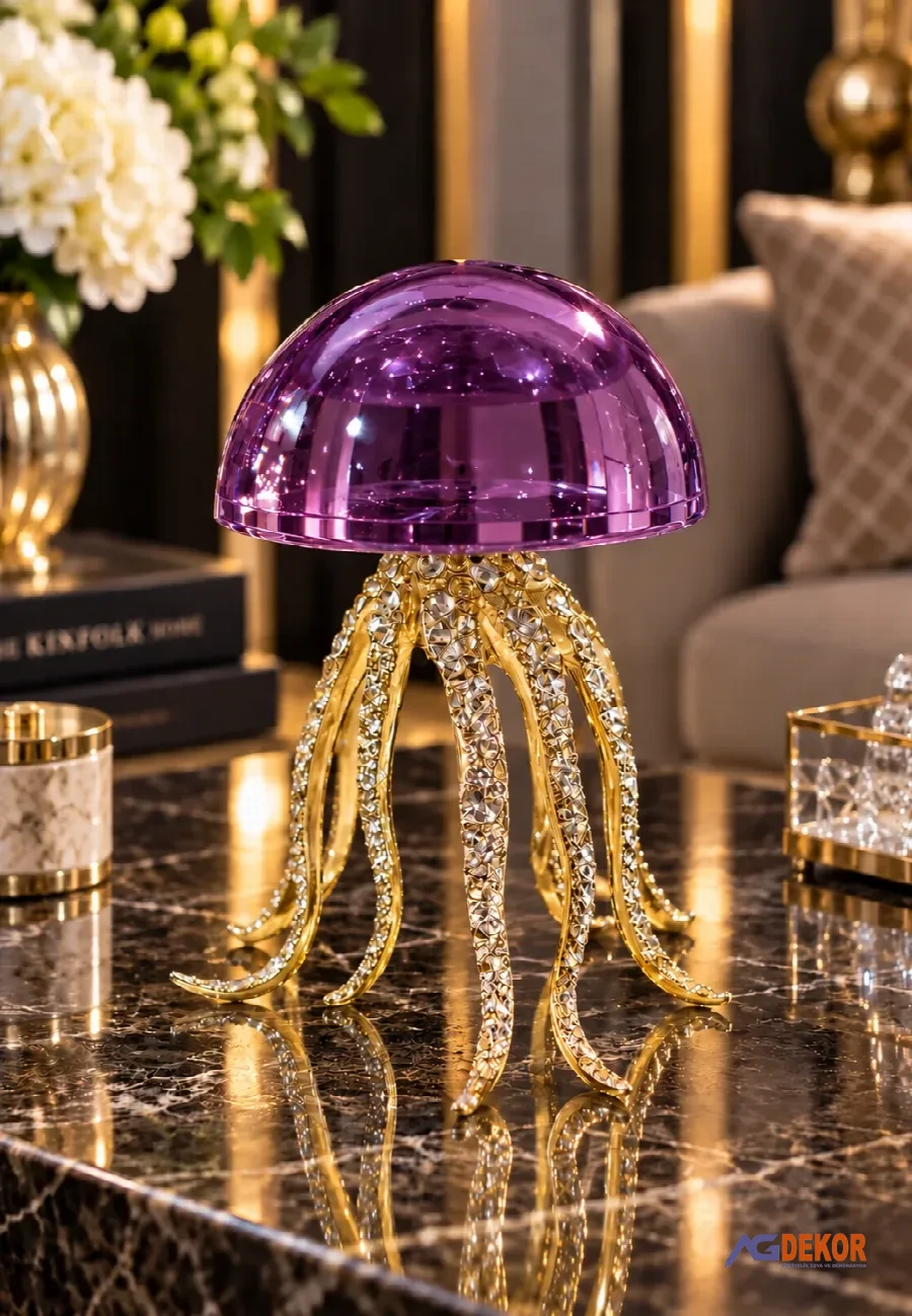 Metal gold ayaklı cam ahtapot (mor)