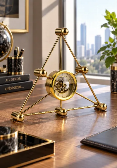 Metal üçgen masa saati (altın)