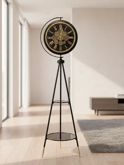 Tripod ayaklı metal çarklı saat