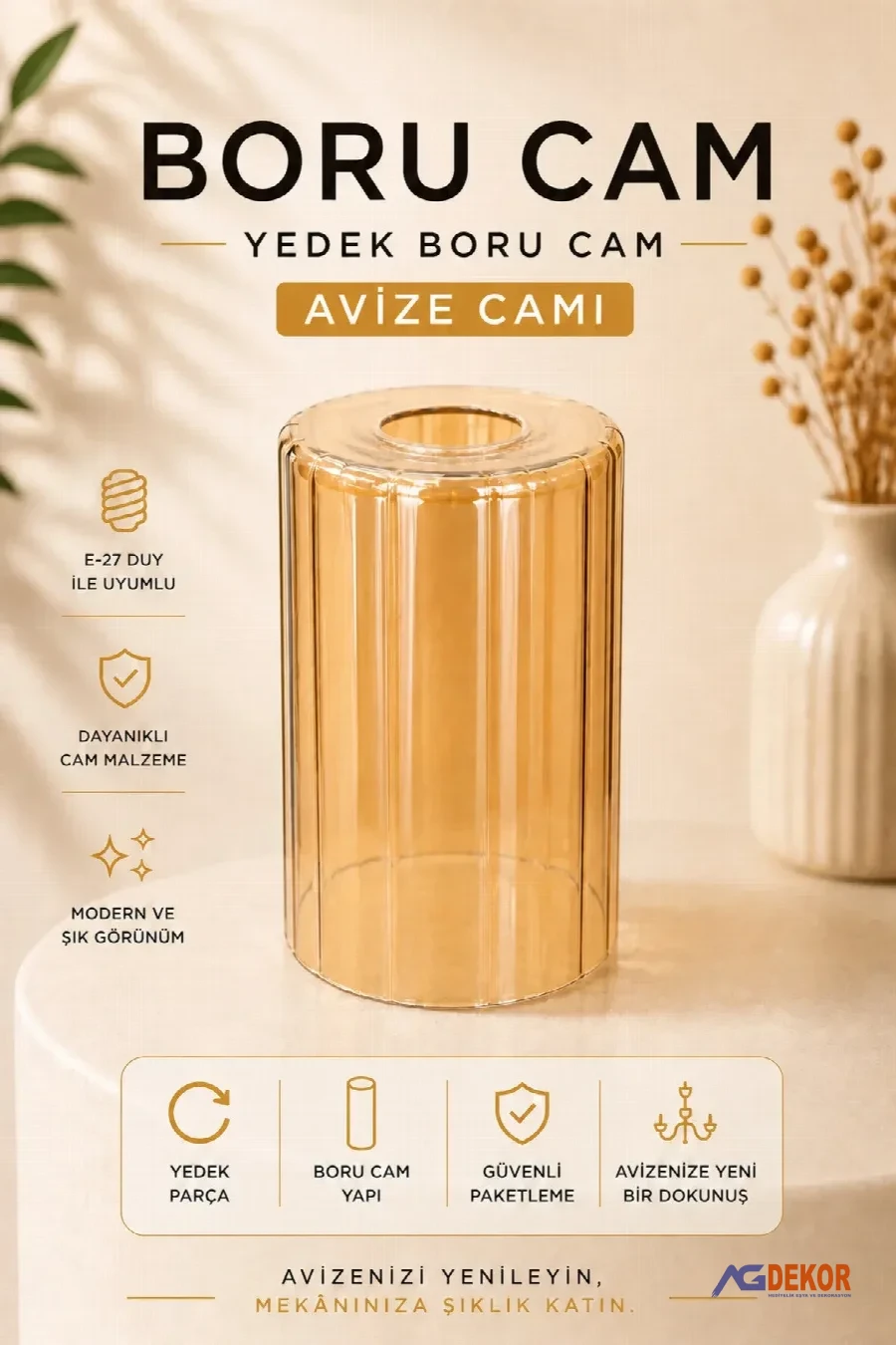 10 cm boru cam sarı