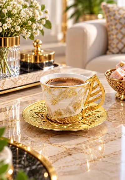 Yaprak çiçek kahve fincanı