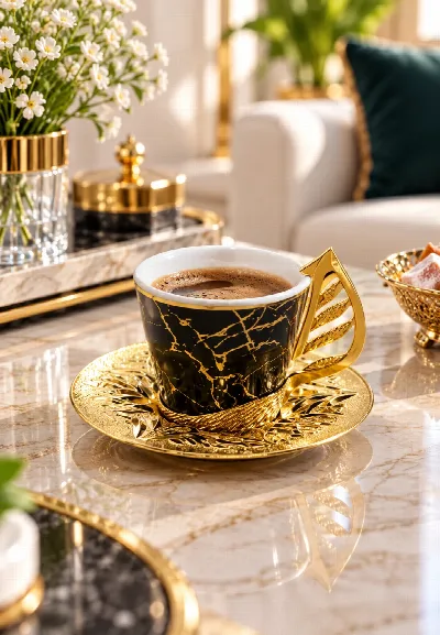 Yaprak siyah kahve fincanı