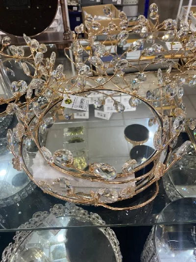 2'li yuvarlak kristal taşlı aynalı tepsi