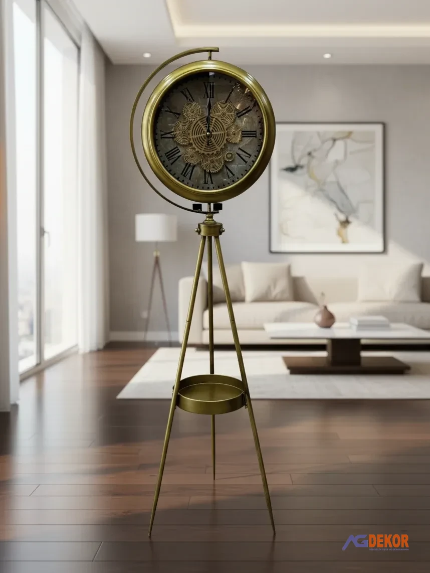Tripod ayaklı çarklı saat (altın)