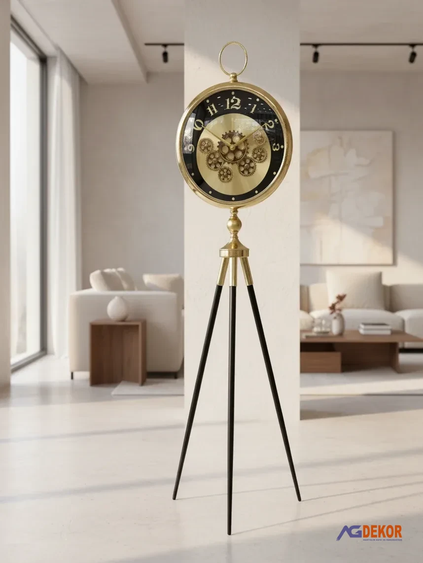 Tripod ayaklı 155cm çarklı ithal saat (altın)