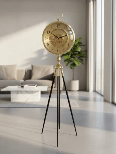 Tripod ayaklı 153cm çarklı ithal saat (altın)