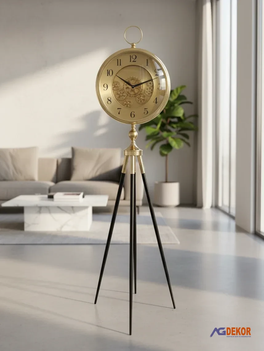 Tripod ayaklı 153cm çarklı ithal saat (altın)