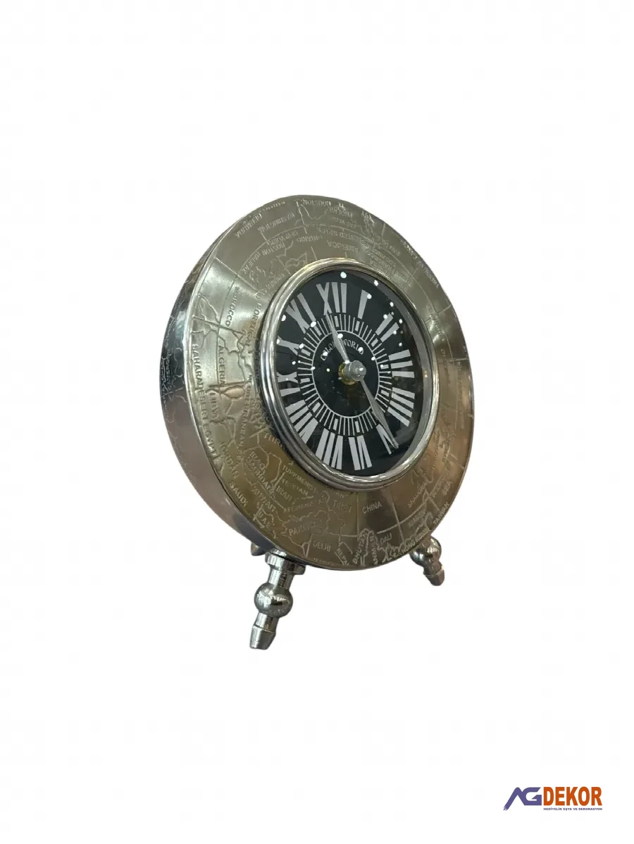 İthal metal masa saati (gümüş)
