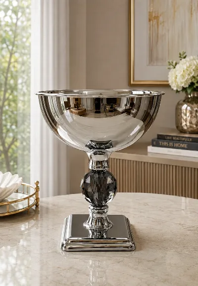 Füme kristal taşlı vazo (gümüş)