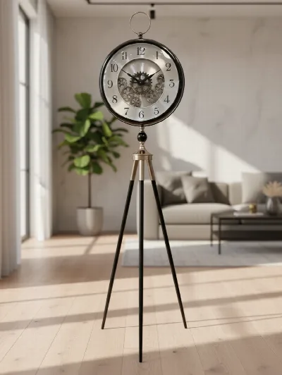 Tripod ayaklı 155cm çarklı ithal saat (siyah/gümüş)
