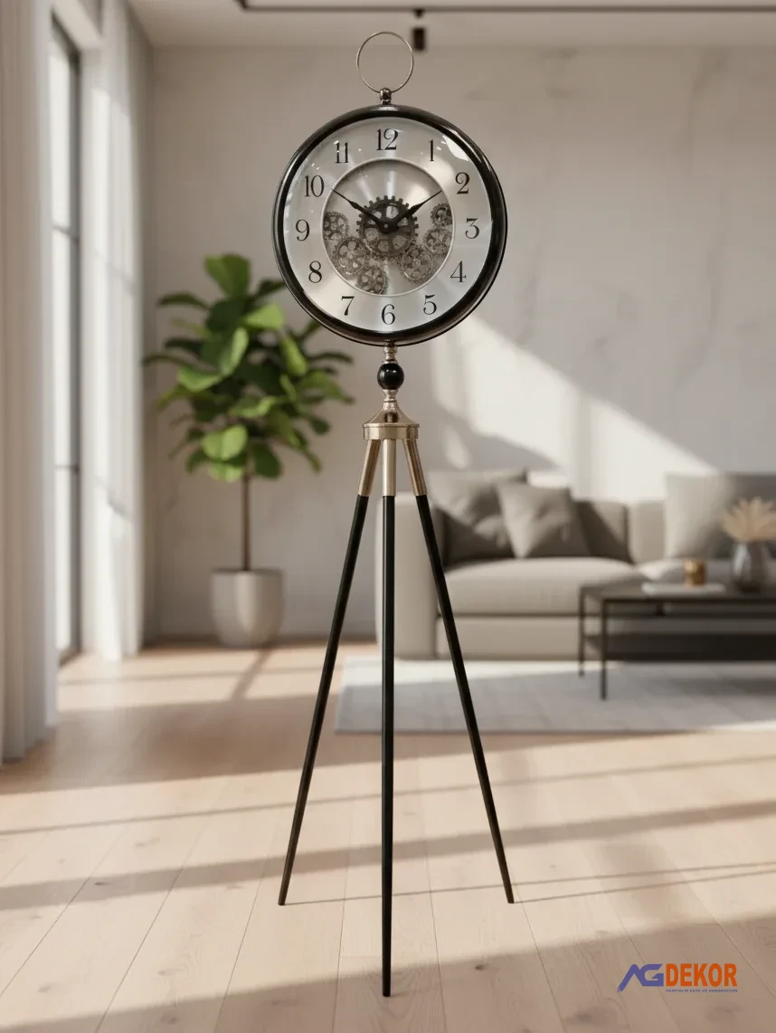 Tripod ayaklı 155cm çarklı ithal saat (siyah/gümüş)