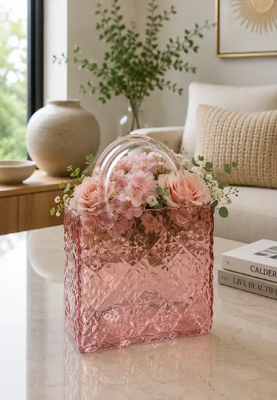 İthal kare cam çanta (pembe)