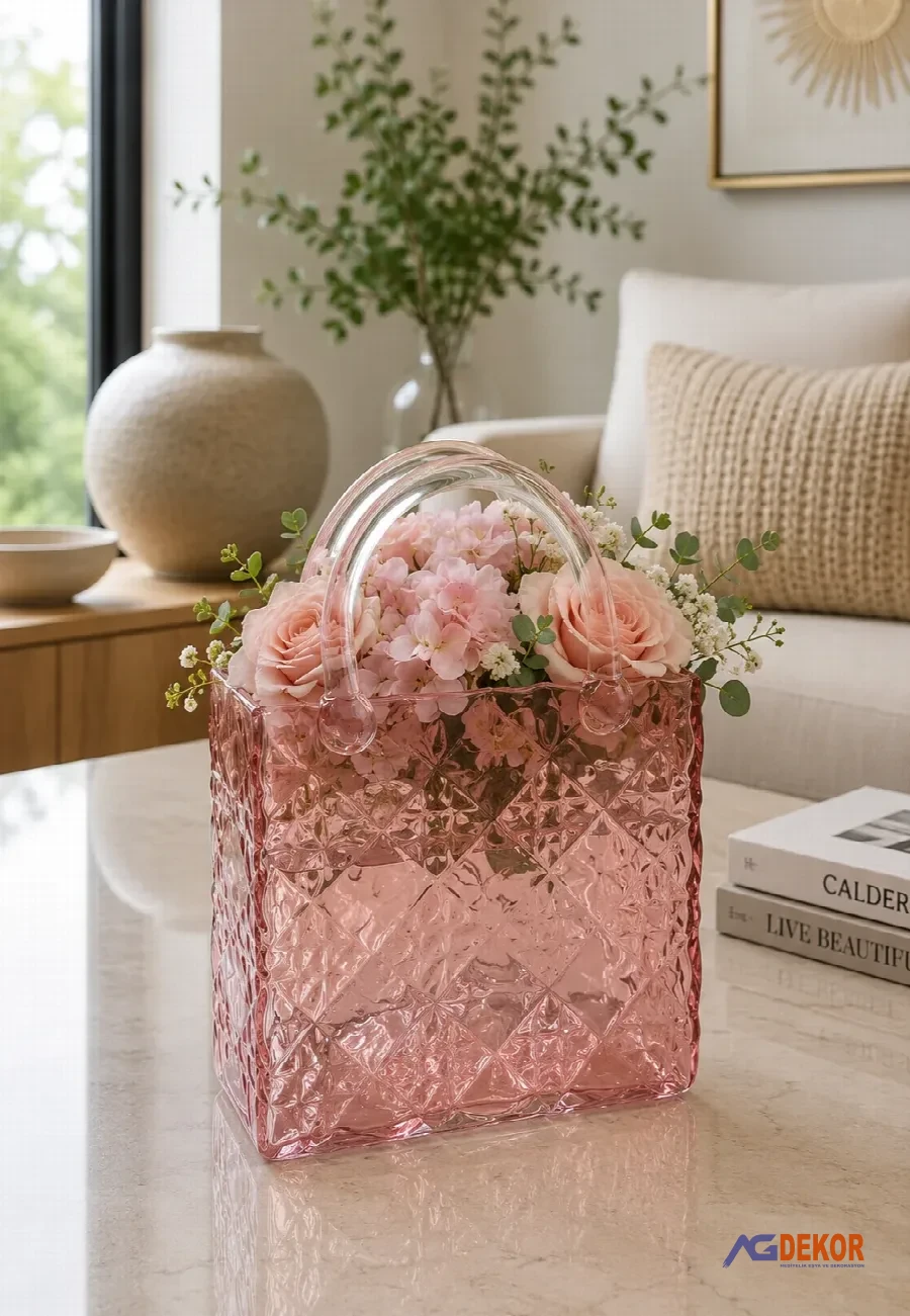İthal kare cam çanta (pembe)