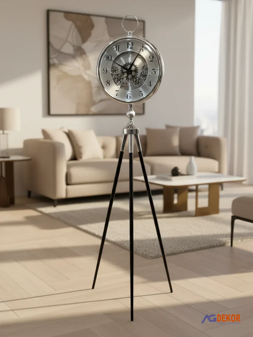 Tripod ayaklı 155cm çarklı ithal saat (gümüş)