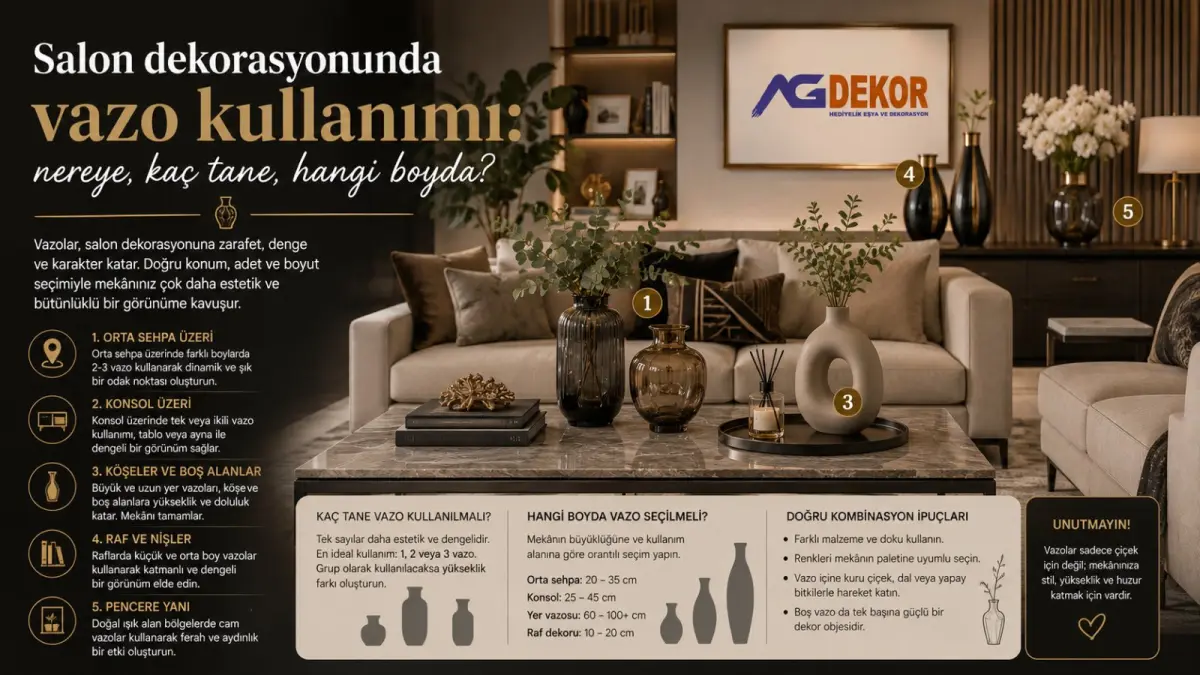 Salon dekorasyonunda vazo kullanımı: nereye, kaç tane, hangi boyda?